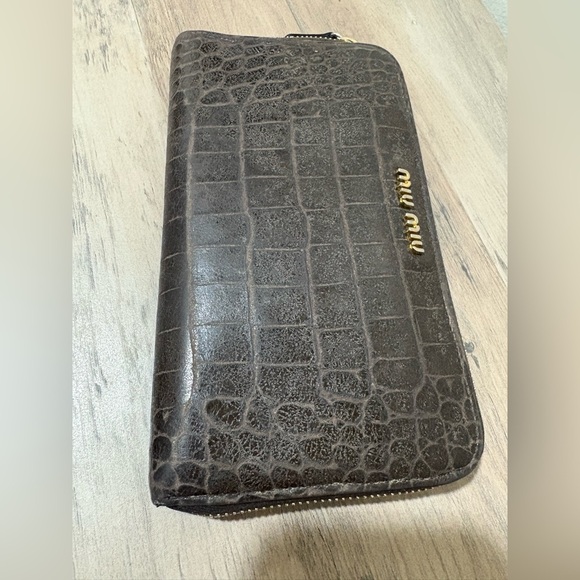Miu Miu Handbags - Miu Miu‎ Dark Brown Croc Embossed wallet/clutch
